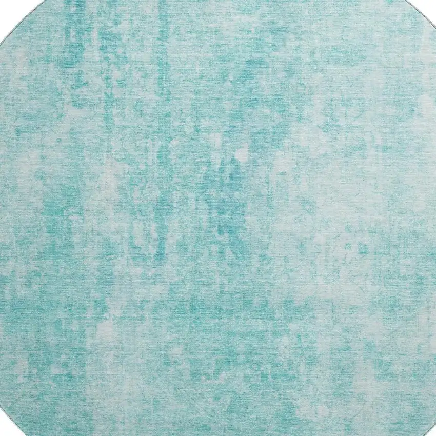 8' Teal And Ivory Abstract Washable Round Rug With UV Protection Photo 3
