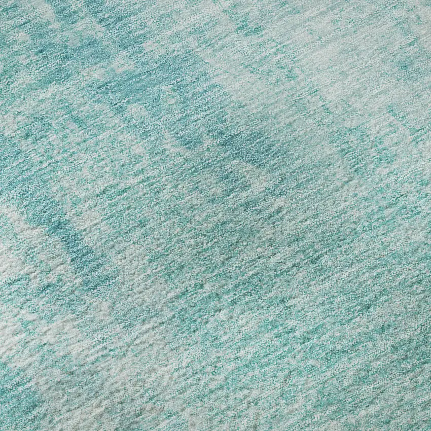 8' Teal And Ivory Abstract Washable Round Rug With UV Protection Photo 9