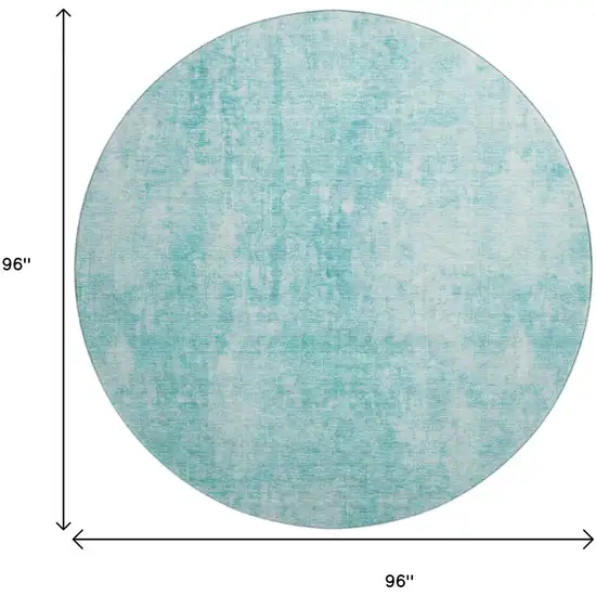 8' Teal And Ivory Abstract Washable Round Rug With UV Protection Photo 3
