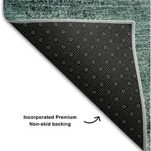 Photo of 8' Teal And Ivory Abstract Washable Round Rug With UV Protection