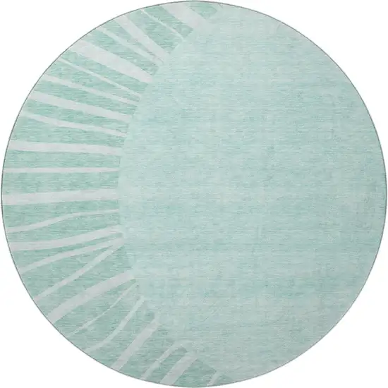 8' Teal And Ivory Abstract Washable Round Rug With UV Protection Photo 3