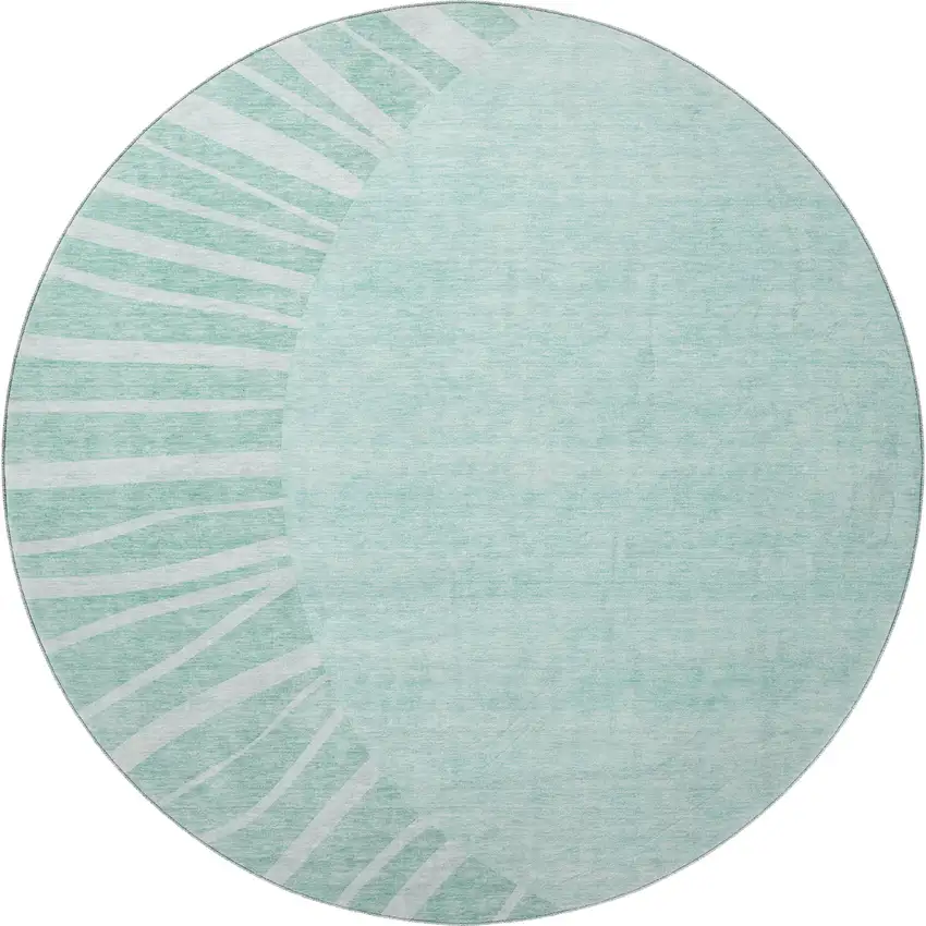 8' Teal And Ivory Abstract Washable Round Rug With UV Protection Photo 3