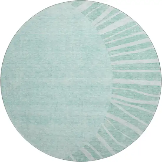 8' Teal And Ivory Abstract Washable Round Rug With UV Protection Photo 1