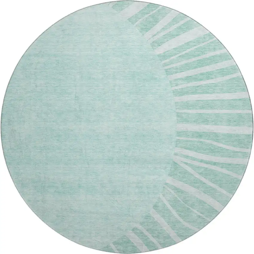 8' Teal And Ivory Abstract Washable Round Rug With UV Protection Photo 1