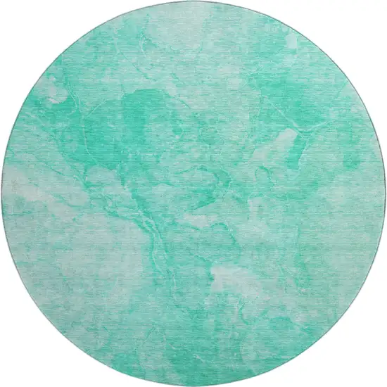 8' Teal And Ivory Abstract Washable Round Rug With UV Protection Photo 1