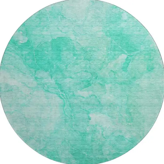 8' Teal And Ivory Abstract Washable Round Rug With UV Protection Photo 3