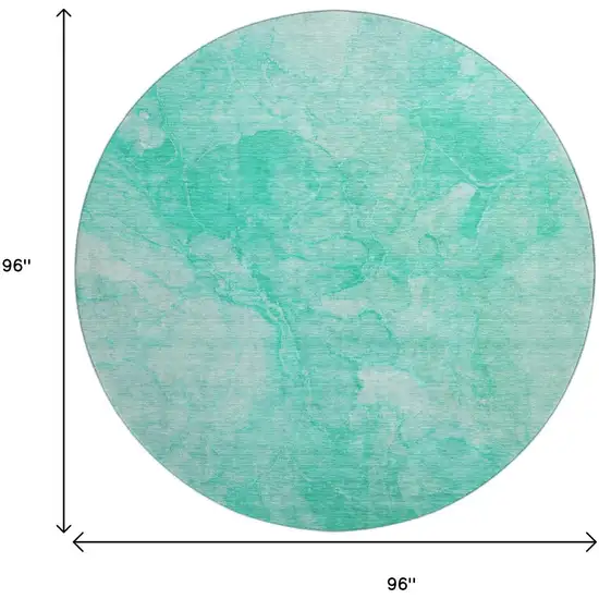 8' Teal And Ivory Abstract Washable Round Rug With UV Protection Photo 6