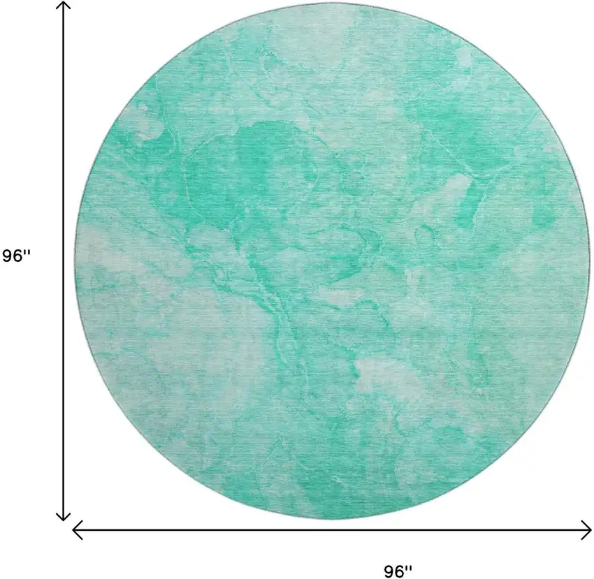 8' Teal And Ivory Abstract Washable Round Rug With UV Protection Photo 6