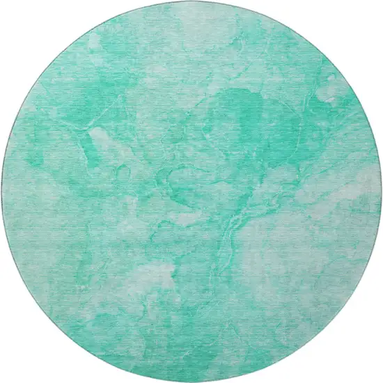 8' Teal And Ivory Abstract Washable Round Rug With UV Protection Photo 4