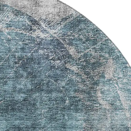 8' Teal And Ivory Abstract Washable Round Rug With UV Protection Photo 2