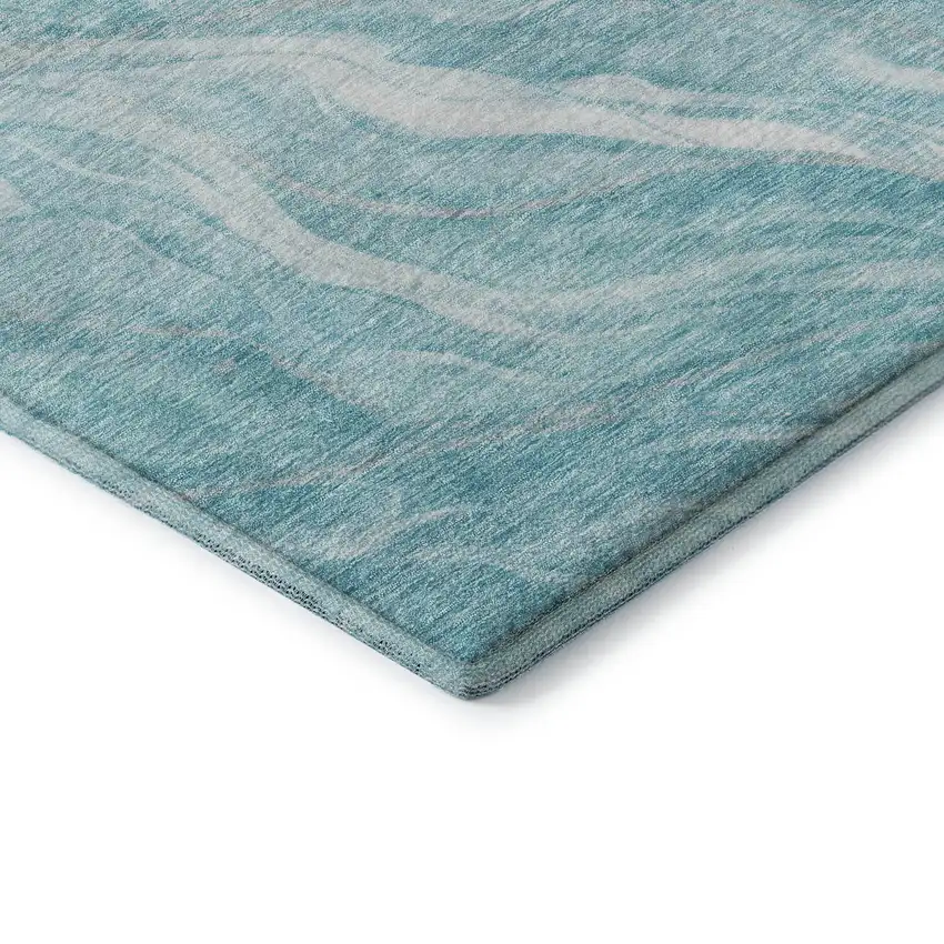 8' Teal And Ivory Abstract Washable Round Rug With UV Protection Photo 8