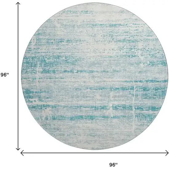 8' Teal And Ivory Abstract Washable Round Rug With UV Protection Photo 3