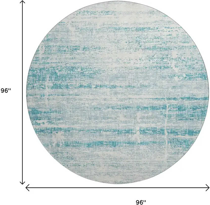 8' Teal And Ivory Abstract Washable Round Rug With UV Protection Photo 3