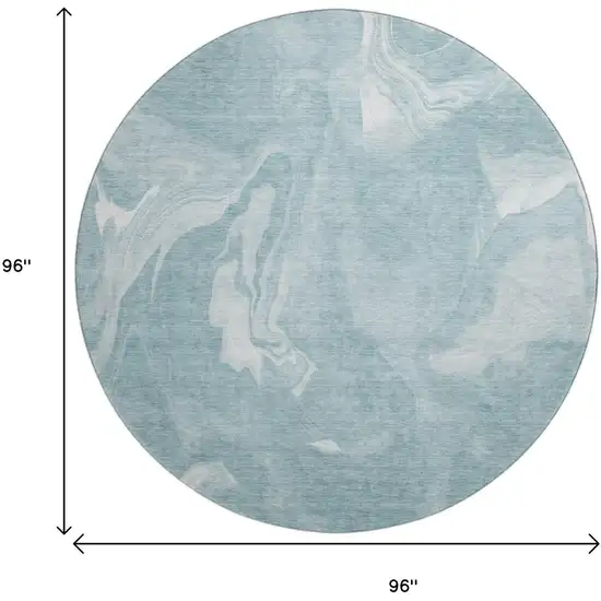 8' Teal And Ivory Abstract Washable Round Rug With UV Protection Photo 3