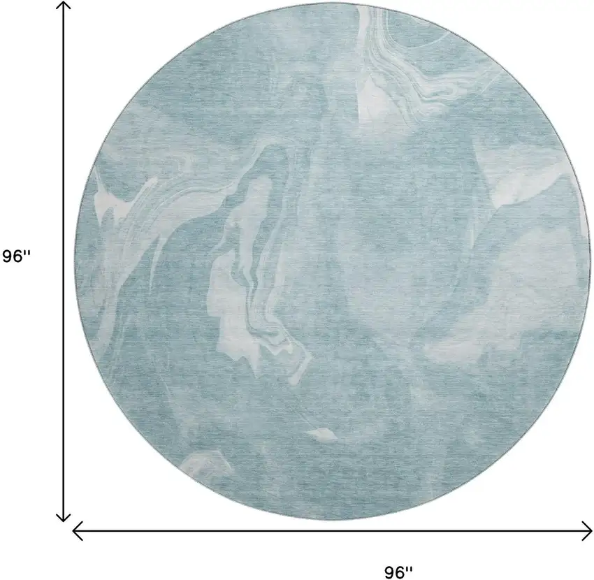 8' Teal And Ivory Abstract Washable Round Rug With UV Protection Photo 3