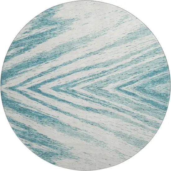 8' Teal And Ivory Abstract Washable Round Rug With UV Protection Photo 1