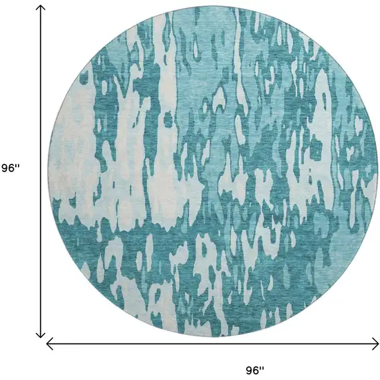 8' Teal And Ivory Abstract Washable Round Rug With UV Protection Photo 9