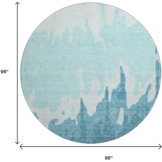 8' Teal And Ivory Abstract Washable Round Rug With UV Protection Photo 9