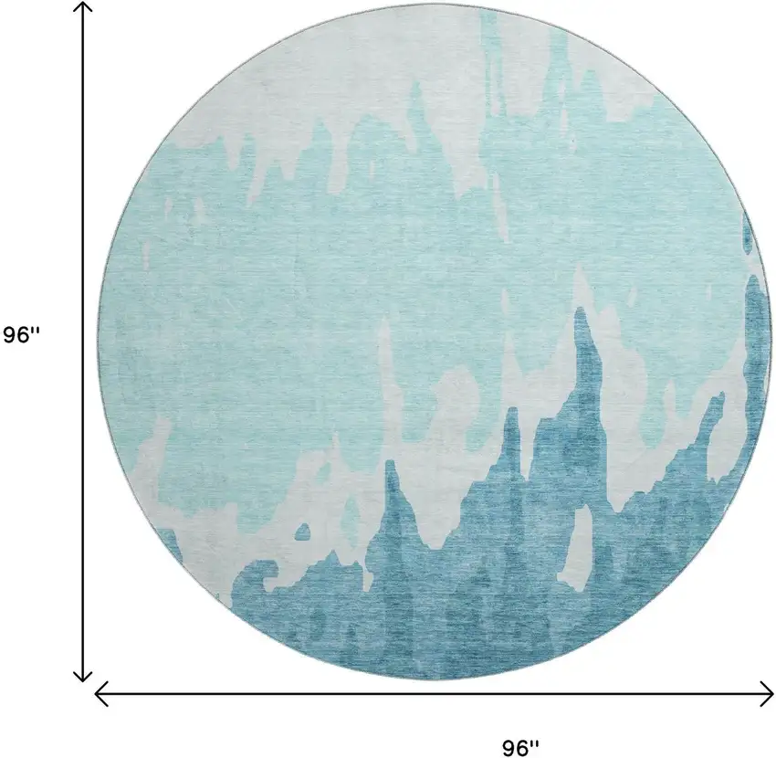 8' Teal And Ivory Abstract Washable Round Rug With UV Protection Photo 9