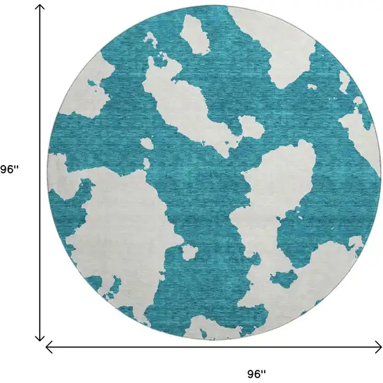 8' Teal And Ivory Abstract Washable Round Rug With UV Protection Photo 9