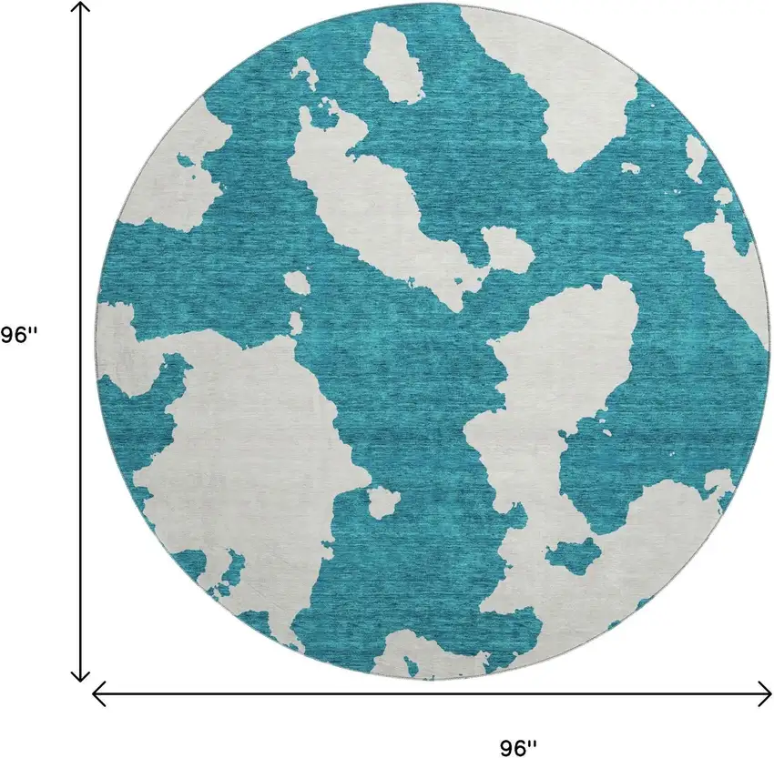 8' Teal And Ivory Abstract Washable Round Rug With UV Protection Photo 9