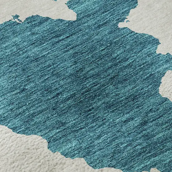 8' Teal And Ivory Abstract Washable Round Rug With UV Protection Photo 8