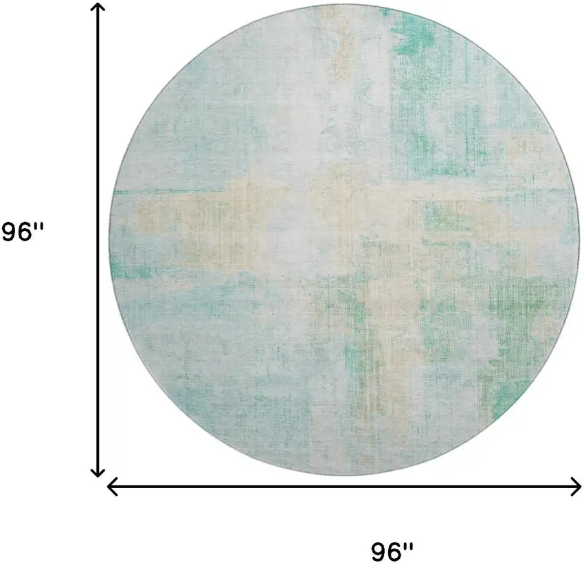 8' Teal And Ivory Abstract Washable Round Rug With UV Protection Photo 9