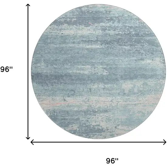 8' Teal And Ivory Abstract Washable Round Rug With UV Protection Photo 9