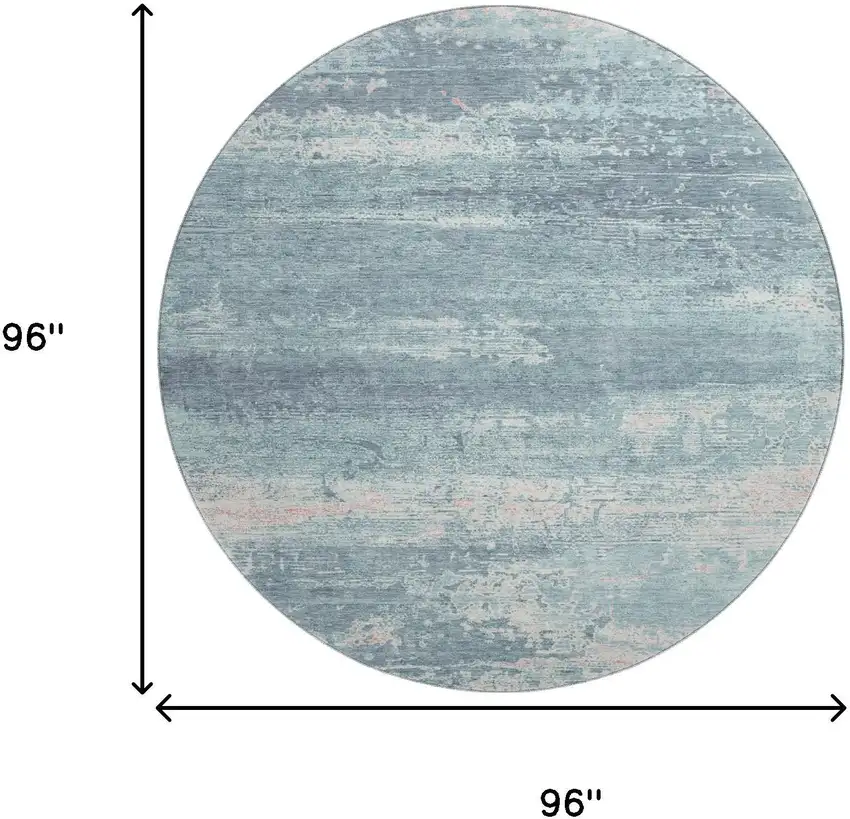 8' Teal And Ivory Abstract Washable Round Rug With UV Protection Photo 9