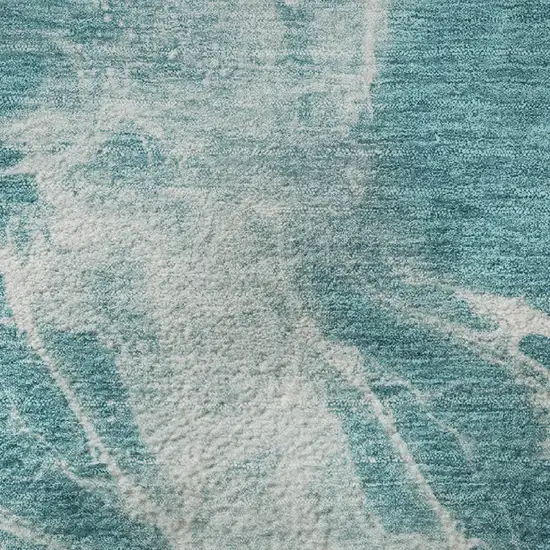 8' Teal And Ivory Abstract Washable Round Rug With UV Protection Photo 8