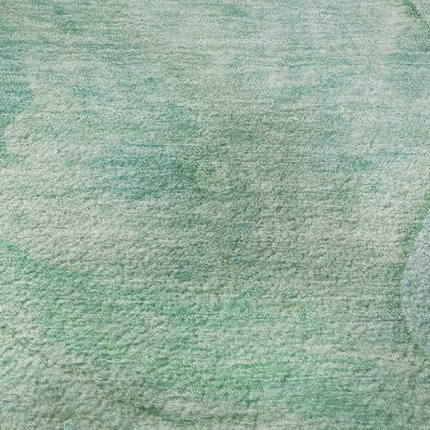 8' Teal And Ivory Abstract Washable Round Rug With UV Protection Photo 9