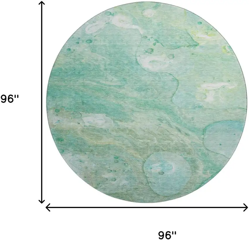 8' Teal And Ivory Abstract Washable Round Rug With UV Protection Photo 9