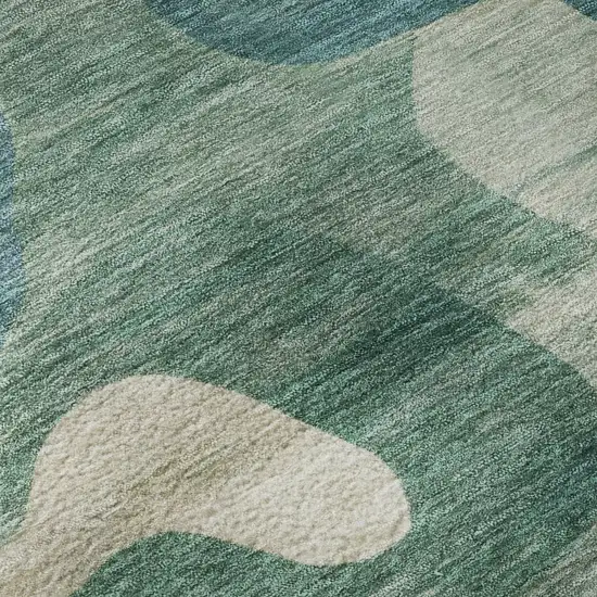 8' Teal And Ivory Abstract Washable Round Rug With UV Protection Photo 7