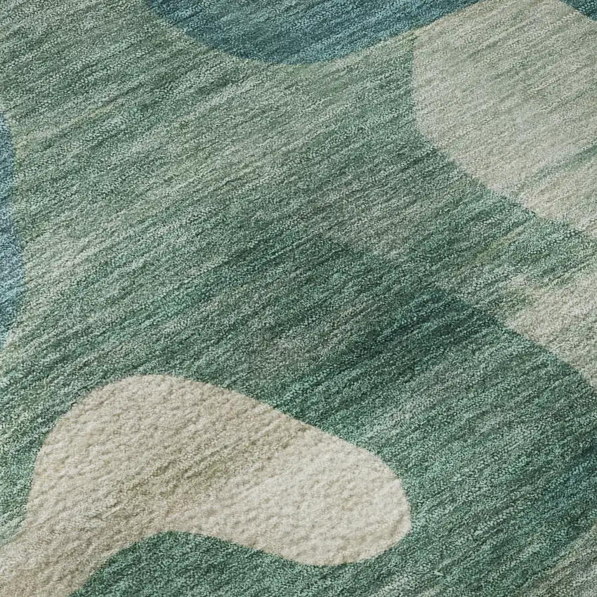 8' Teal And Ivory Abstract Washable Round Rug With UV Protection Photo 7