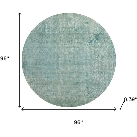 8' Teal And Ivory Abstract Washable Round Rug With UV Protection Photo 8