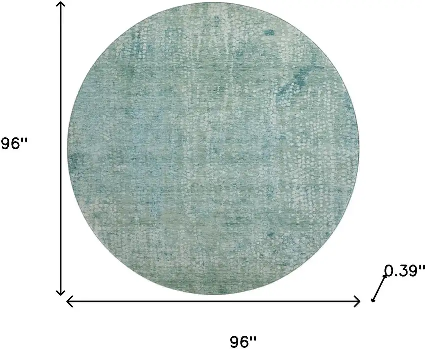 8' Teal And Ivory Abstract Washable Round Rug With UV Protection Photo 8