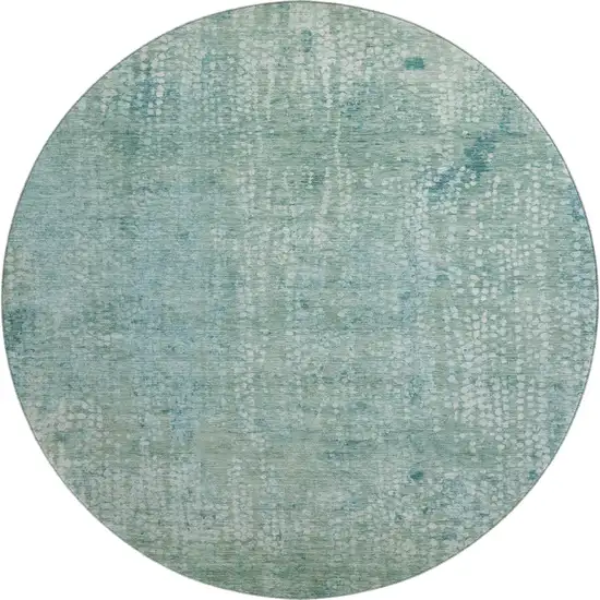 8' Teal And Ivory Abstract Washable Round Rug With UV Protection Photo 1