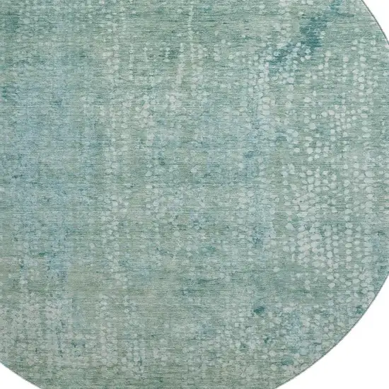 8' Teal And Ivory Abstract Washable Round Rug With UV Protection Photo 3