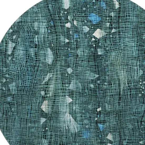 8' Teal And Ivory Abstract Washable Round Rug With UV Protection Photo 3