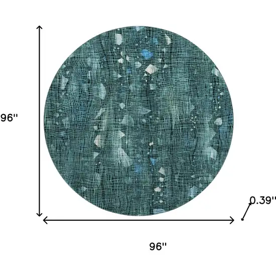 8' Teal And Ivory Abstract Washable Round Rug With UV Protection Photo 8