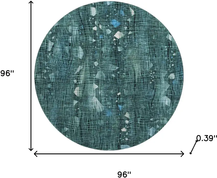 8' Teal And Ivory Abstract Washable Round Rug With UV Protection Photo 8