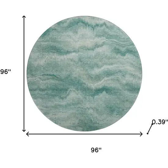 8' Teal And Ivory Abstract Washable Round Rug With UV Protection Photo 8