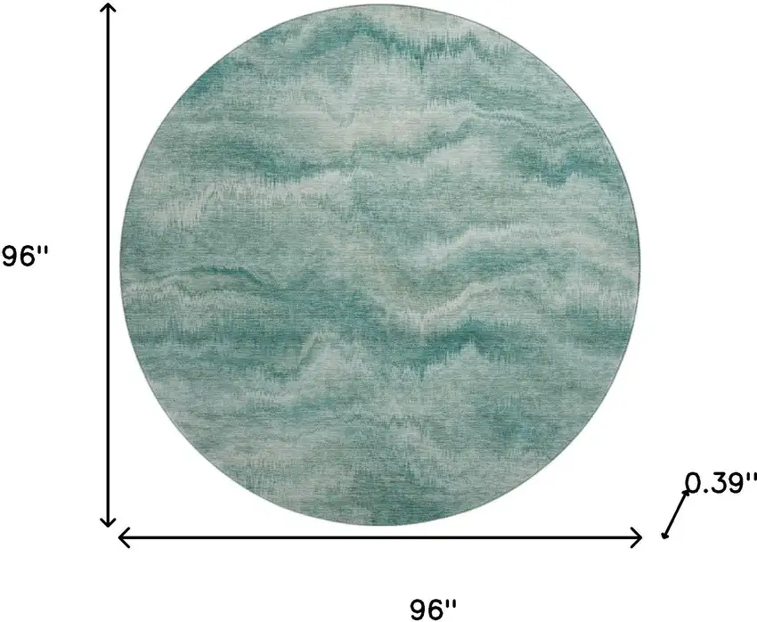 8' Teal And Ivory Abstract Washable Round Rug With UV Protection Photo 8