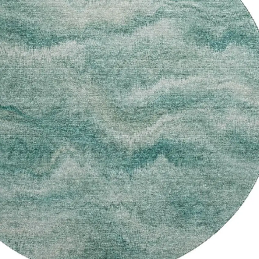 8' Teal And Ivory Abstract Washable Round Rug With UV Protection Photo 3