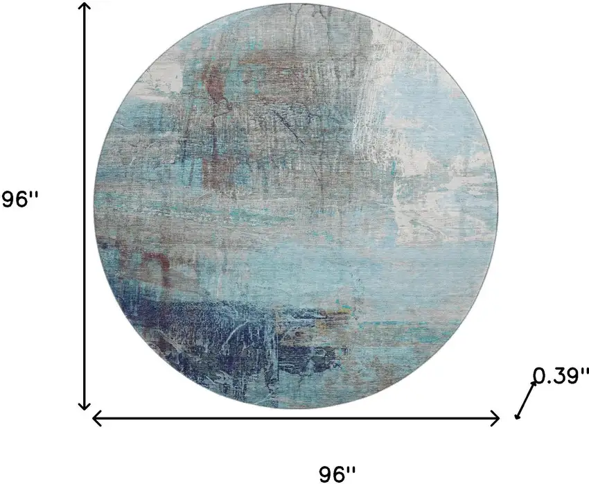 8' Teal And Ivory Abstract Washable Round Rug With UV Protection Photo 8