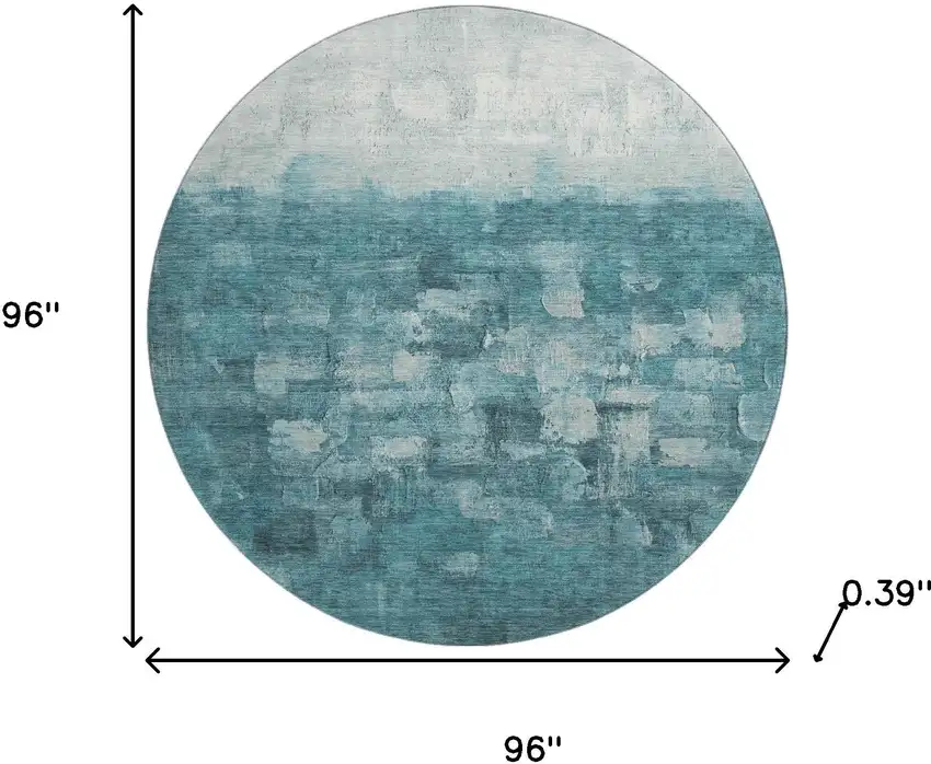 8' Teal And Ivory Abstract Washable Round Rug With UV Protection Photo 8
