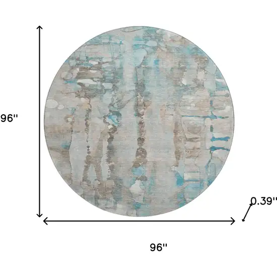 8' Teal And Ivory Abstract Washable Round Rug With UV Protection Photo 7