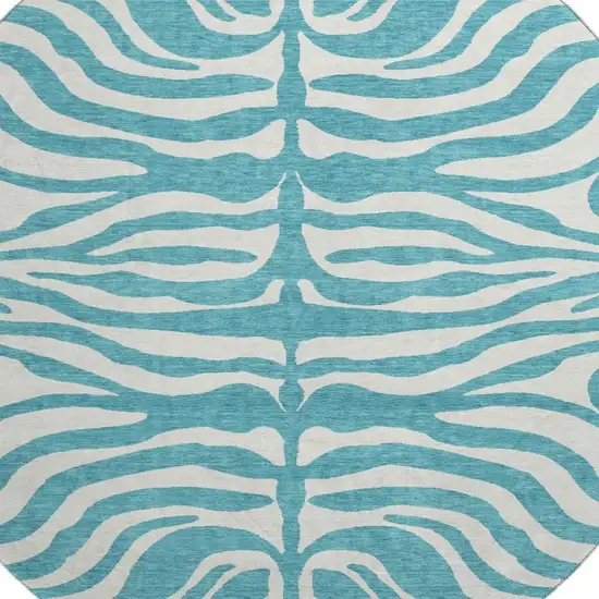 8' Teal And Ivory Animal Print Washable Round Rug With UV Protection Photo 2