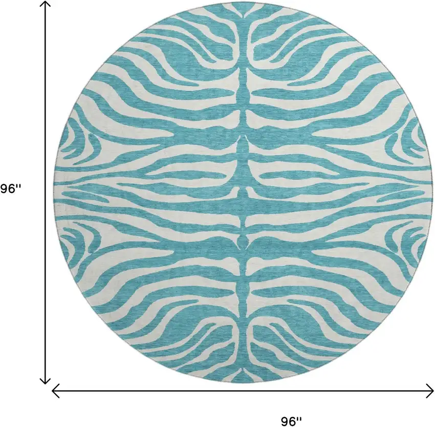 8' Teal And Ivory Animal Print Washable Round Rug With UV Protection Photo 9