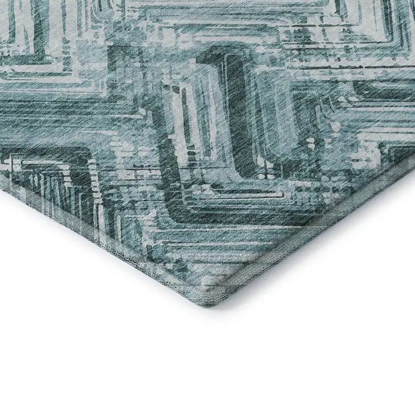 8' Teal And Ivory Chevron Washable Round Rug With UV Protection Photo 7